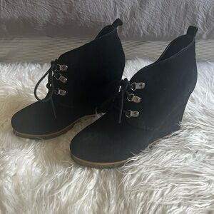 Black suede wedge booties